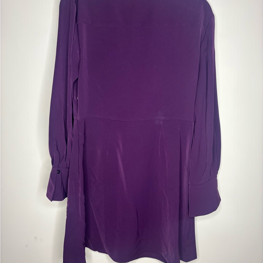 DKNY NWT Deep Purple Long Sleeve V-neck Wrap Mini Dress Ruched Collared Office - Picture 4 of 7